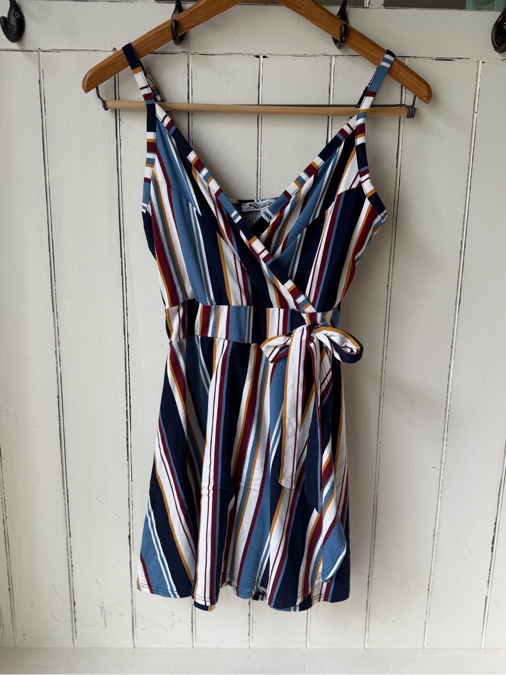 Stiletto Striped V-Neck Romper with Tie-Waist